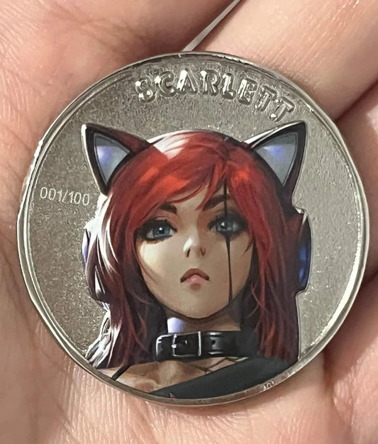 Scarlett - Absent Minded Collectors Collector's Coin LTD 100 - Derrick Chew 1.5" Silver Tone Painted Front!