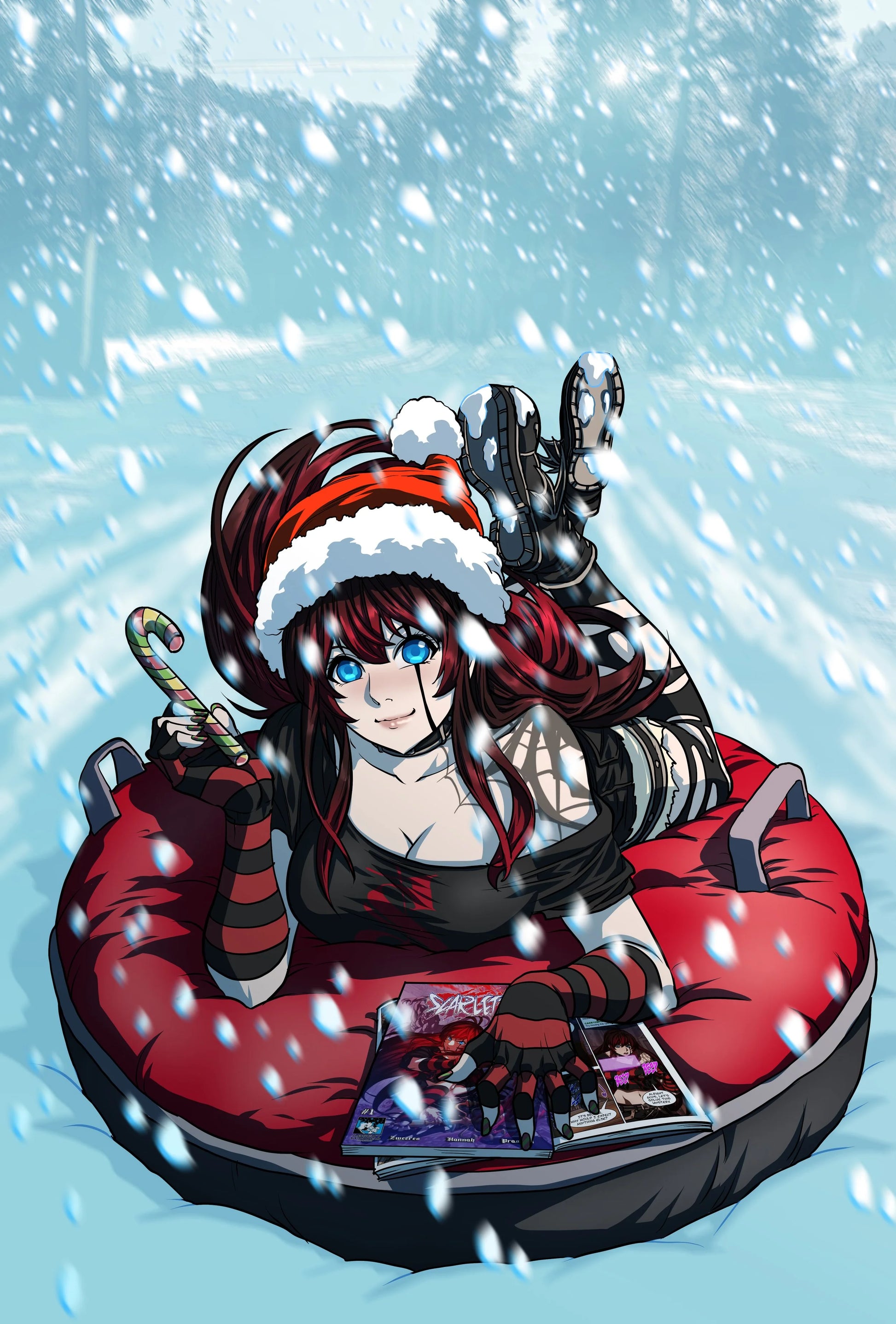 Scarlett #1 - Christmas / Holiday Winter Pinup / Pulp Fiction Homage - Web Store Exclusive - Foil and Swarovski Crystals Jeweled!